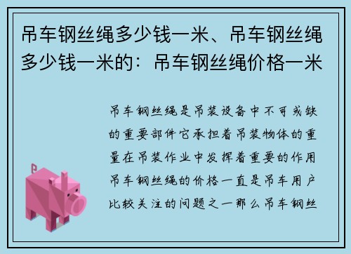 吊车钢丝绳多少钱一米、吊车钢丝绳多少钱一米的：吊车钢丝绳价格一米多少钱