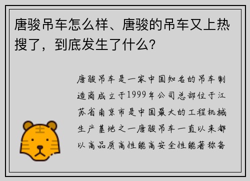 唐骏吊车怎么样、唐骏的吊车又上热搜了，到底发生了什么？