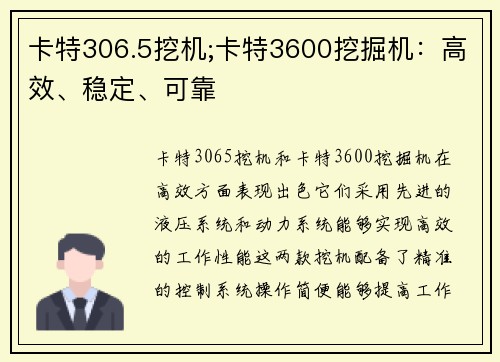 卡特306.5挖机;卡特3600挖掘机：高效、稳定、可靠