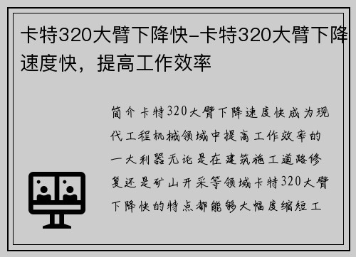 卡特320大臂下降快-卡特320大臂下降速度快，提高工作效率