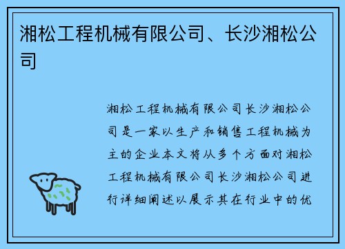 湘松工程机械有限公司、长沙湘松公司